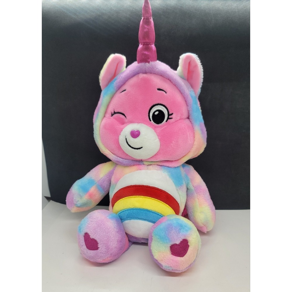 2021 Care Bear Unlock The Magic Cheer Bear Plush Rainbow Costume Unicorn 12.5"